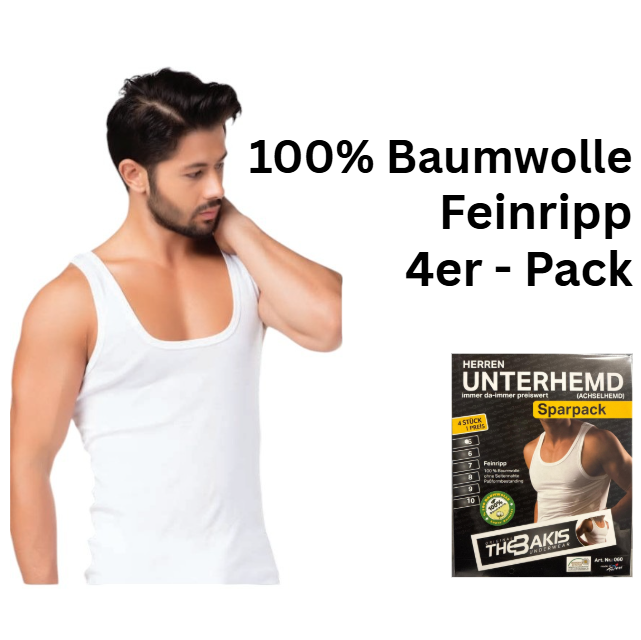 Herren Unterhemd 4er-Pack Baumwolle Feinripp Weiß — ohne Naht S–3XL