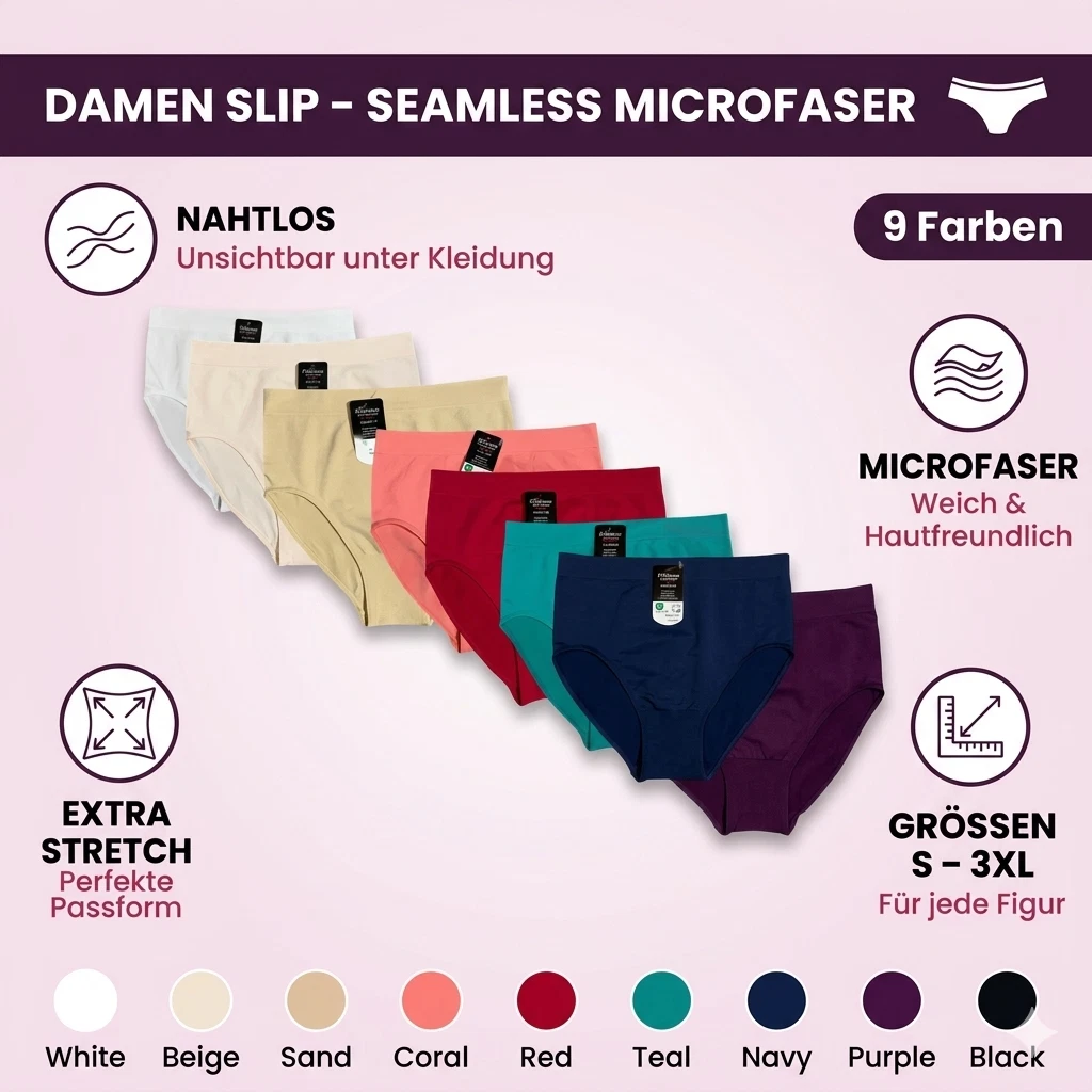 Damen Microfaser Slips Seamless Slip Unterhose Schlüpfer Unterwäsche S-3XL