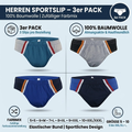 Herren Sportslip Unterhose Slip 100% Baumwolle 3-er Pack, Größe 5-10 S-3XL