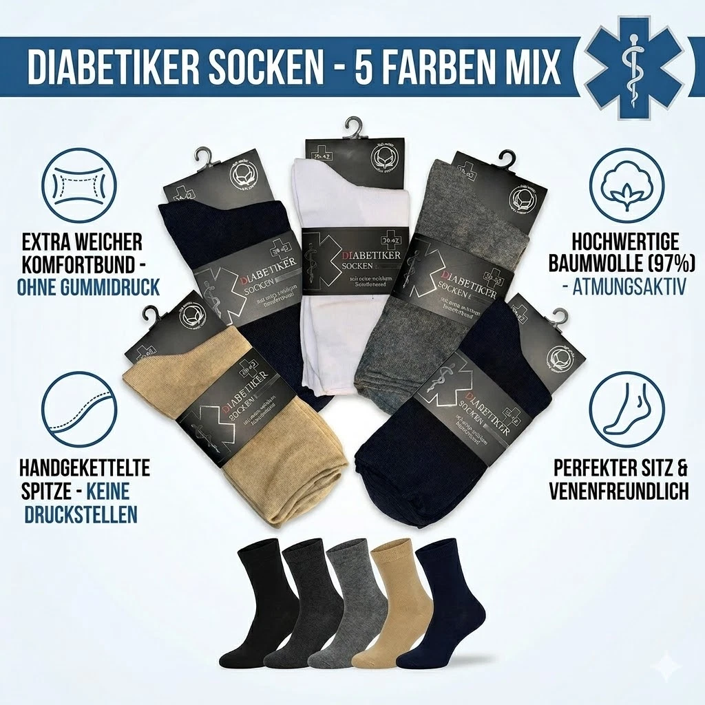 Diabetiker Socken ohne Gummi — Komfortsocken Baumwolle 39–46