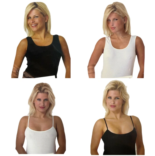 2er Pack Damen Unterhemd Baumwolle Top Spaghettiträger/Breitträger 36-58 S-3XL