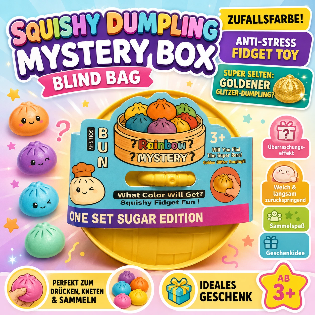 Squishy Dumpling Überraschung Anti Stress Fidget Toy Quetschball Kinder Gesche