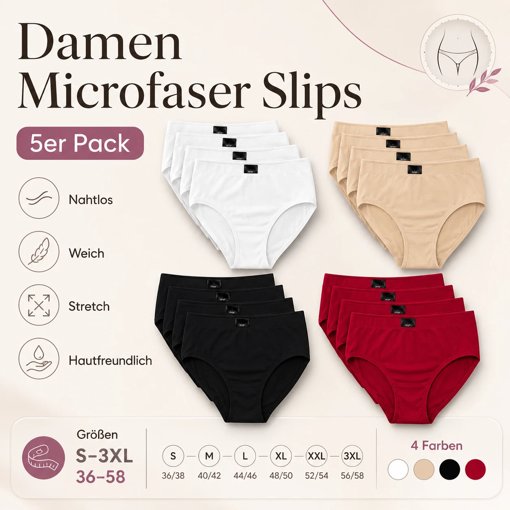 5-10 Damen Microfaser Slips Unterhose Schlüpfer Unterwäsche S-3XL