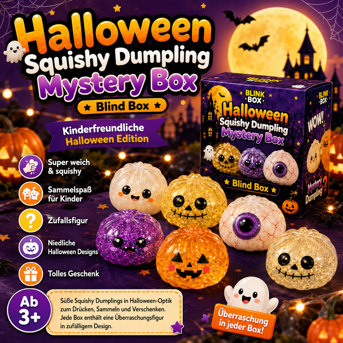 Halloween Squishy Dumpling Figur Fidget Toy Anti Stress Knautschspielzeug Kinder