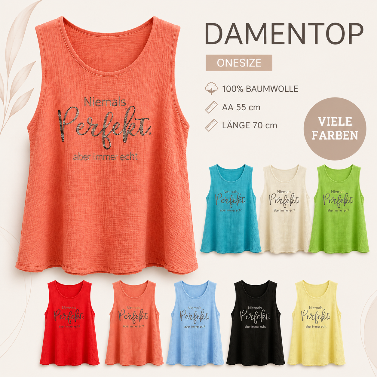 Damentop "Niemals Perfekt"