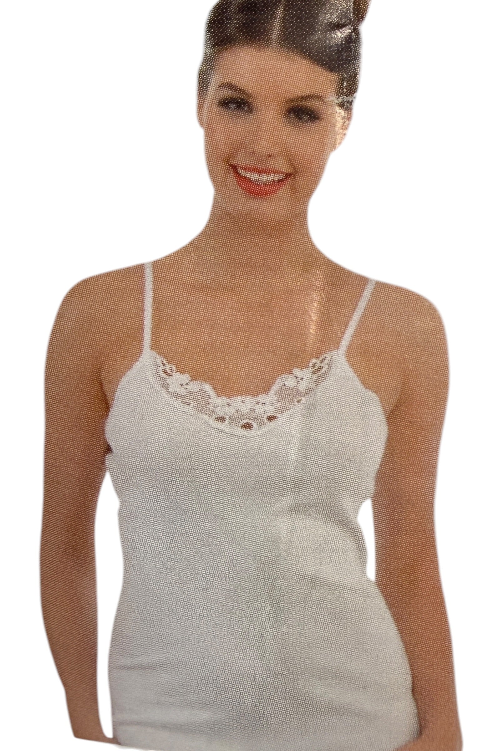 Damen Unterhemd 2er-Pack mit Spitze — Spaghettiträger Baumwolle Weiß Gr. 36–58