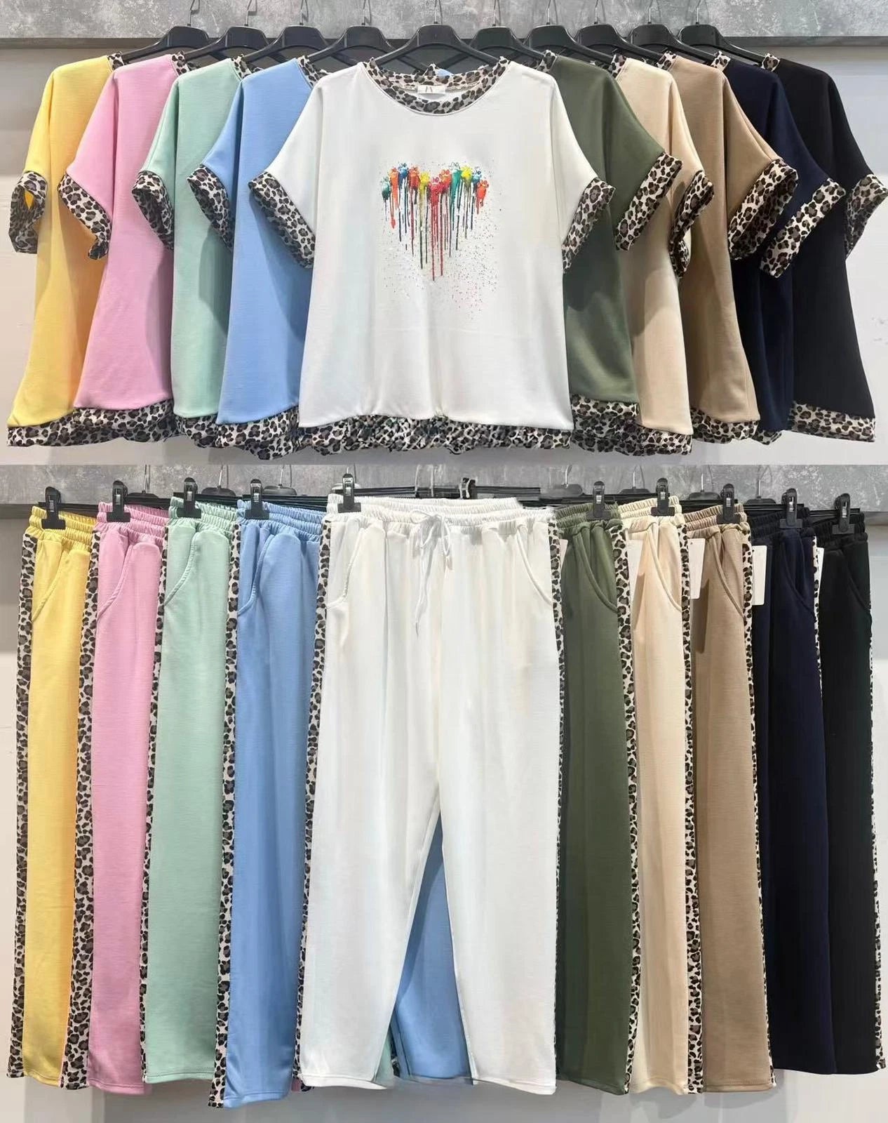 Damen 2-Teiler Set Leopard — Freizeitanzug Oversize One Size