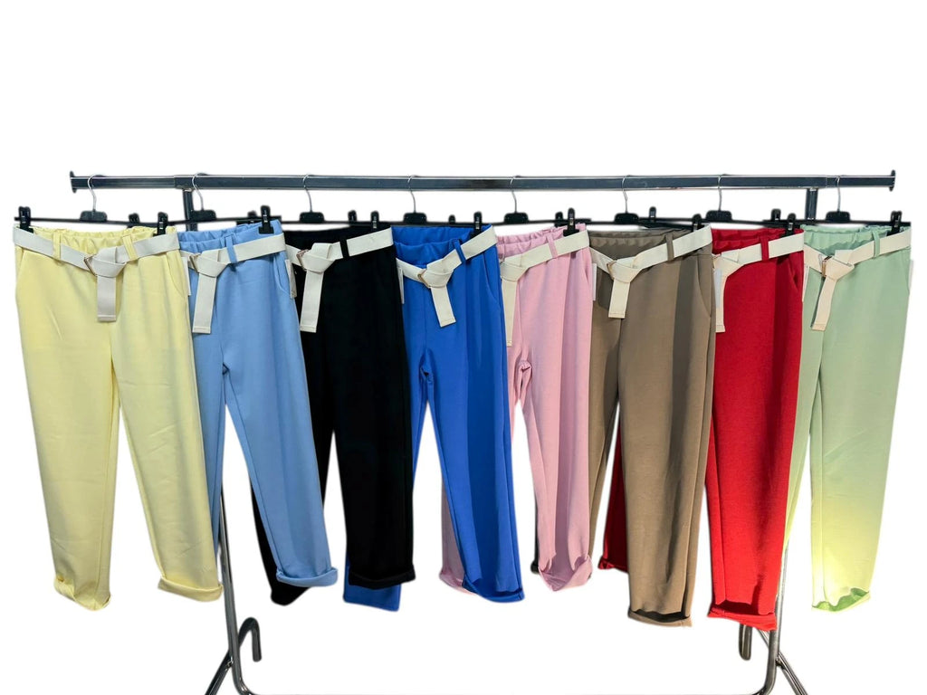 Damen Sommerhose One Size — High Waist mit Gürtel, viele Farben