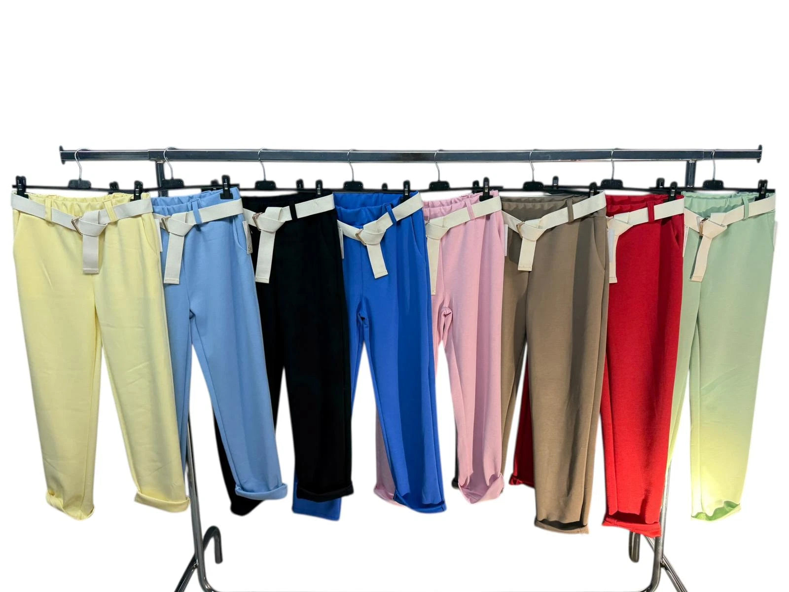 Damen Sommerhose One Size — High Waist mit Gürtel, viele Farben