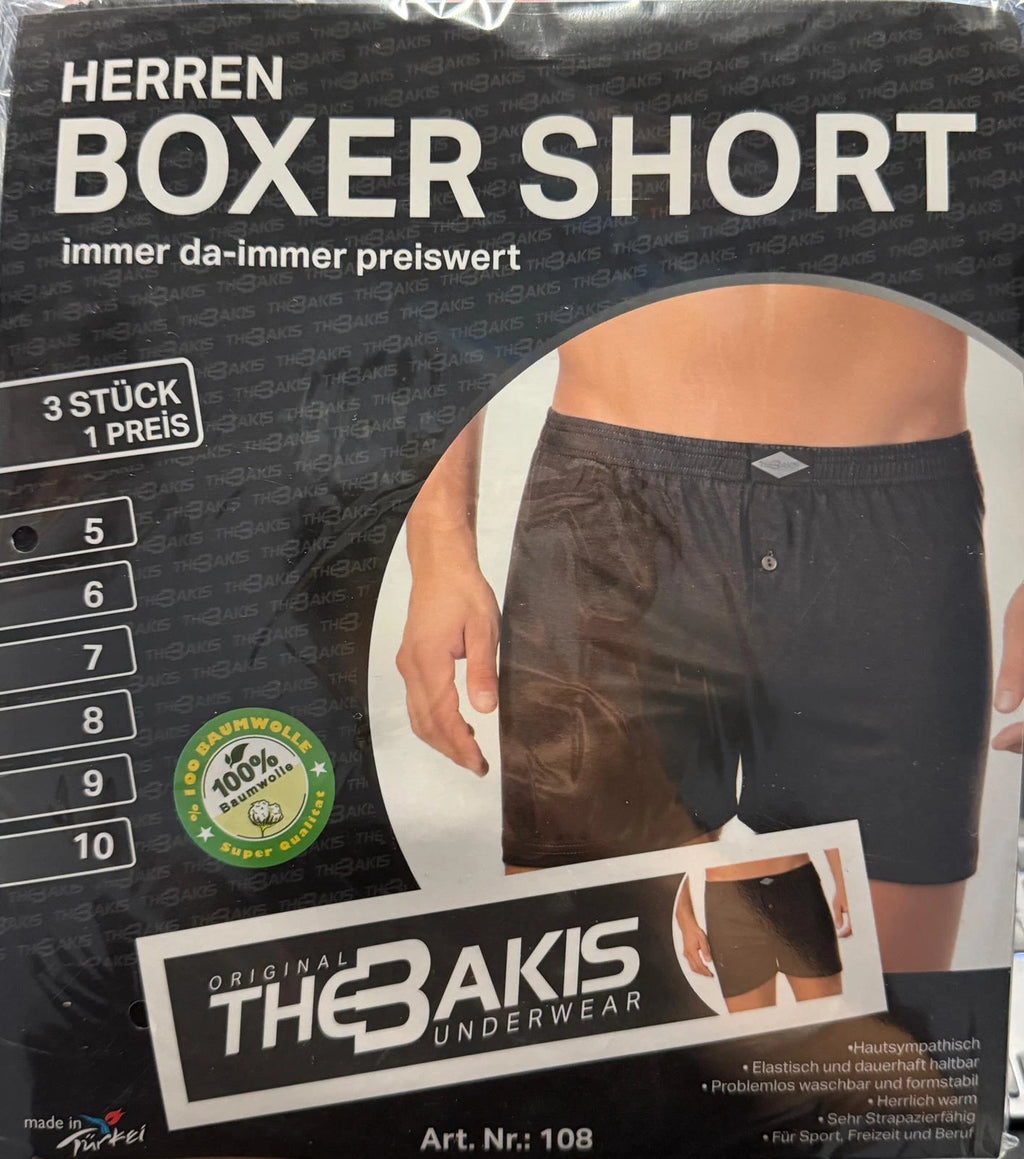 Herren Boxer Shorts 3er-Pack Schwarz Baumwolle — mit Eingriff & Knopf S–3XL