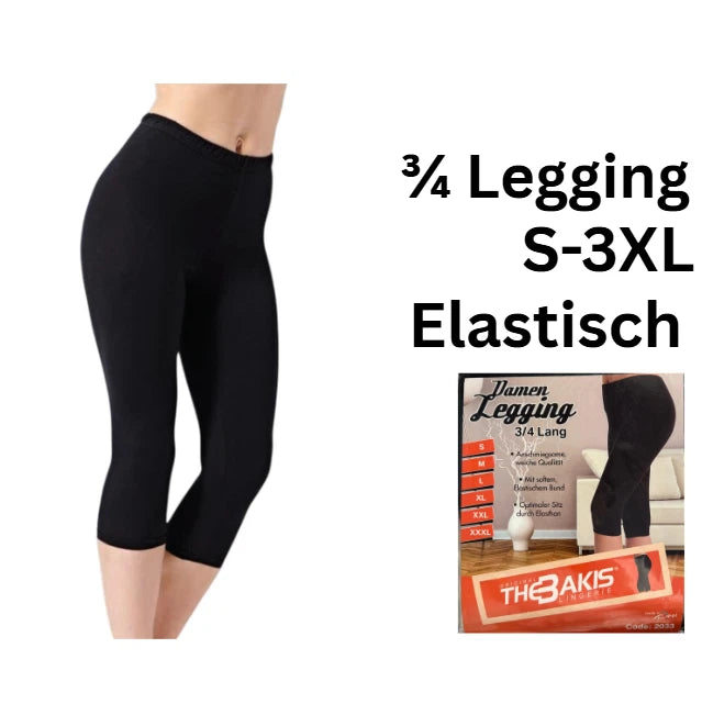 Damen 3/4 Leggings Capri Schwarz Baumwolle — Sport & Freizeit S–3XL