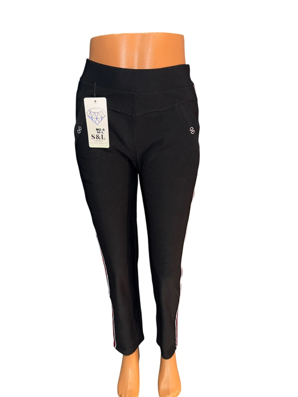 Fitness-Leggings Schwarz Rot Weiß Streifen — Sport & Freizeit - S-2XL