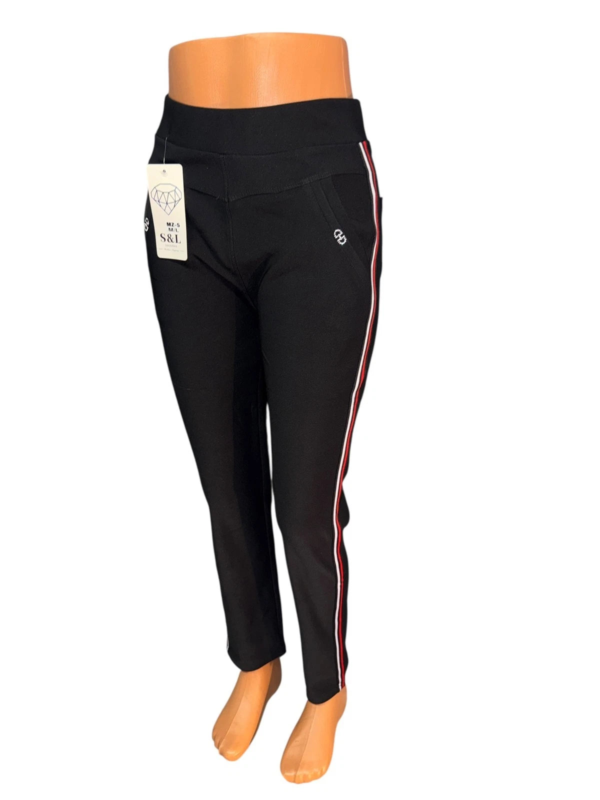 Fitness-Leggings Schwarz Rot Weiß Streifen — Sport & Freizeit - S-2XL