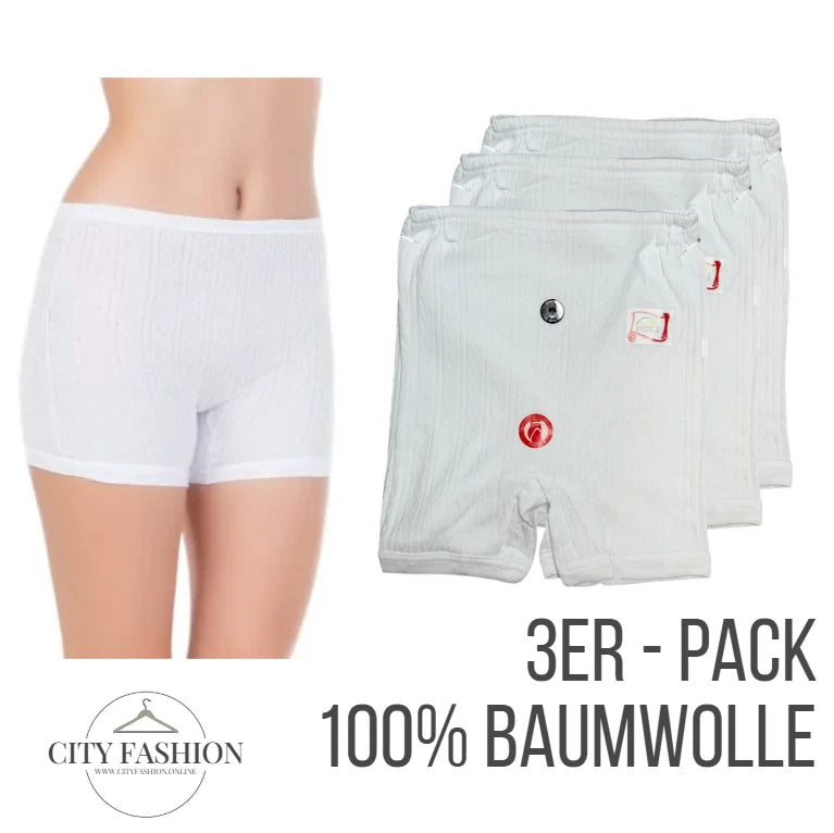 Damen Panty mit Bein 3er-Pack Baumwolle — Boxerslip Gr. 36–58