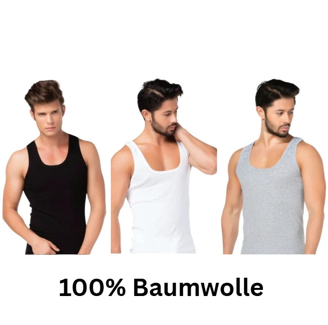 Herren Unterhemd 4er-Pack Baumwolle Feinripp — Weiß Schwarz Grau S–3XL