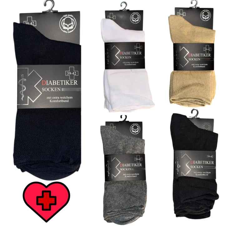 Diabetiker Socken ohne Gummi — Komfortsocken Baumwolle 39–46