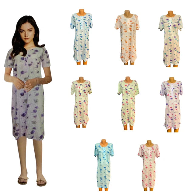 Damen Nachthemd Baumwolle Kurzarm — Schlafkleid M bis 3XL