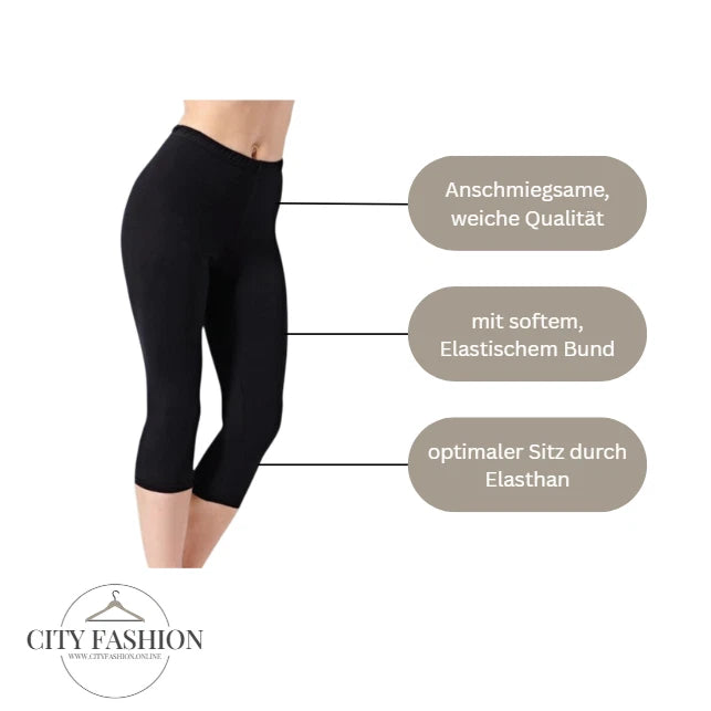 Damen 3/4 Leggings Capri Schwarz Baumwolle — Sport & Freizeit S–3XL
